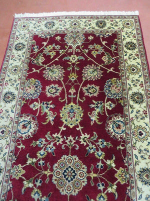 2' 8" X 6' Vintage Handmade Wool India Floral Oriental Short Runner Rug Red