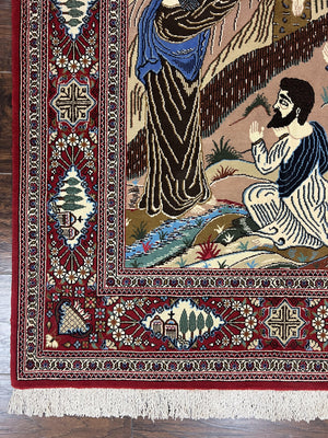 Persian Kashan Pictorial Rug 3x5 - Jesus on Cross
