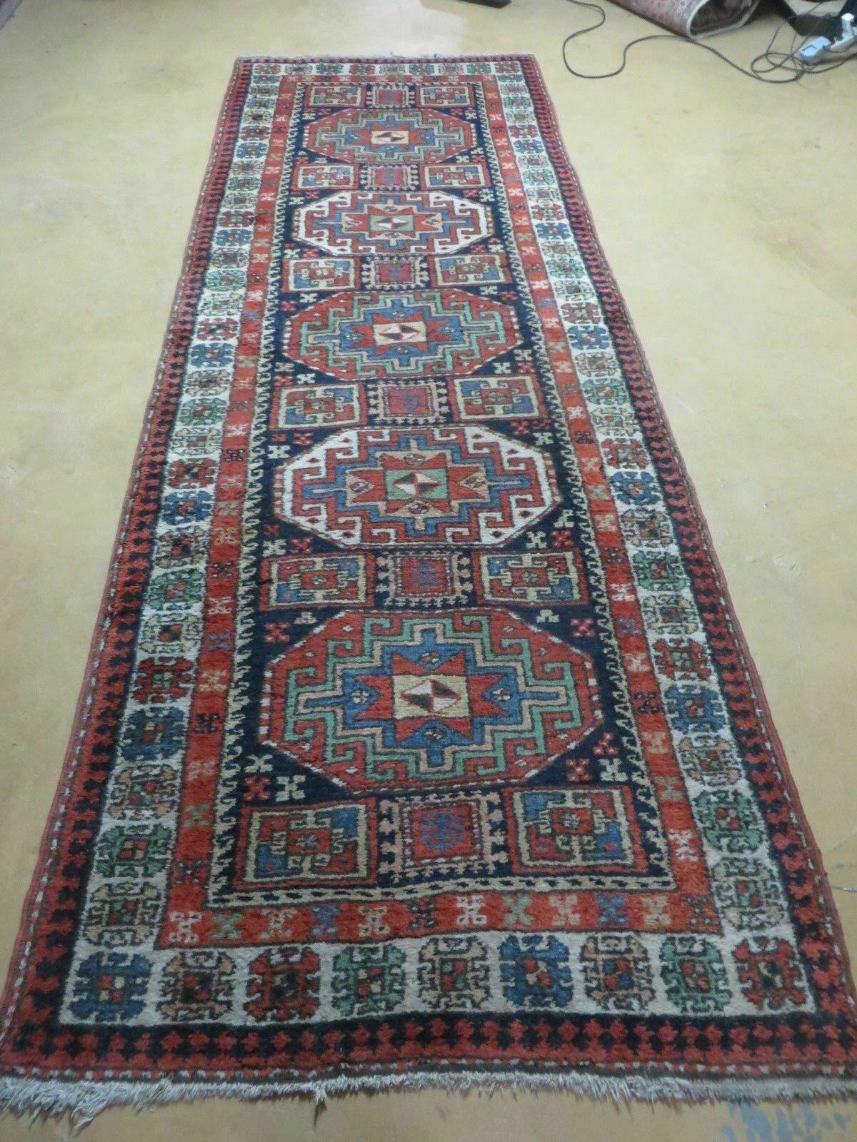 3 '4" X 10' Vintage Handmade Turkish Kazak Caucasian Wool Runner Rug Red Nice