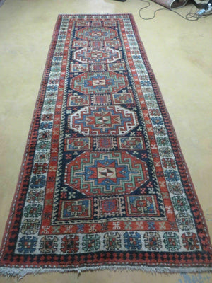 3 '4" X 10' Vintage Handmade Turkish Kazak Caucasian Wool Runner Rug Red Nice