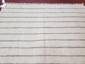 New Turkish Kilim Rug, Striped Area Rug, Southwestern Style, Off-white/Ivory Color, 5x8 Kilim Carpet, Hand-Knotted, Flatweave, Wool
