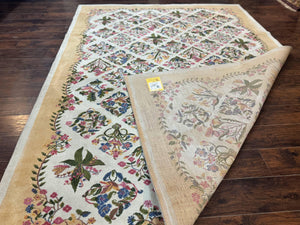 Power Loomed Rug 8x11, Ivory and Multicolor Floral Panel Pattern, Flowers, Butterflies, Vintage
