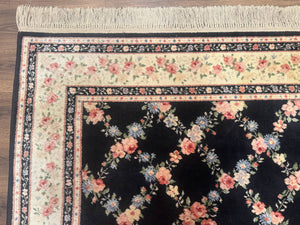 8.8 x 12 Karastan Garden of Eden Rug, Ebony Trellis #509/1270, Black, Floral, Wool Pile, Vintage, Discontinued
