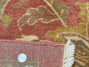Indian Rug 8x11, Coral and Beige, Floral, Traditional Vintage Wool Carpet