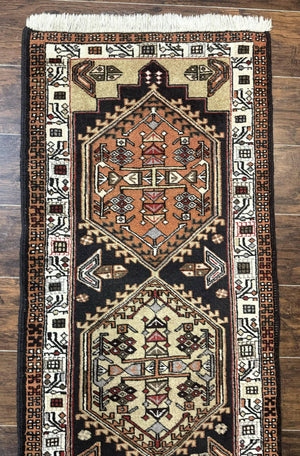 Persian Tribal Runner Rug 2.4 x 9.4, Geometric Medallions, Sarab Runner