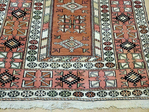 4' X 7' Antique Handmade Turkish Melas Oushak Wool Rug