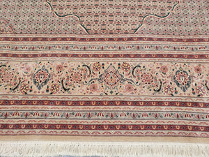 Stunning Oversized Pak Persian Oriental Rug 12x15, Hand Knotted Wool & Silk Palace Sized Carpet, Mahi Pattern, Very Fine, Peach Beige, Wow