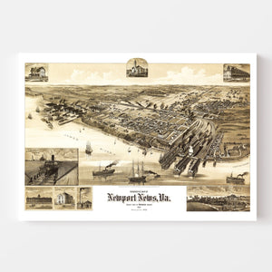 Vintage Map of Newport News, Virginia 1891