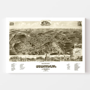 Vintage Map of Staunton, Virginia 1891