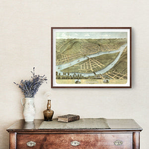 Vintage Map of Wheeling, West Virginia 1870