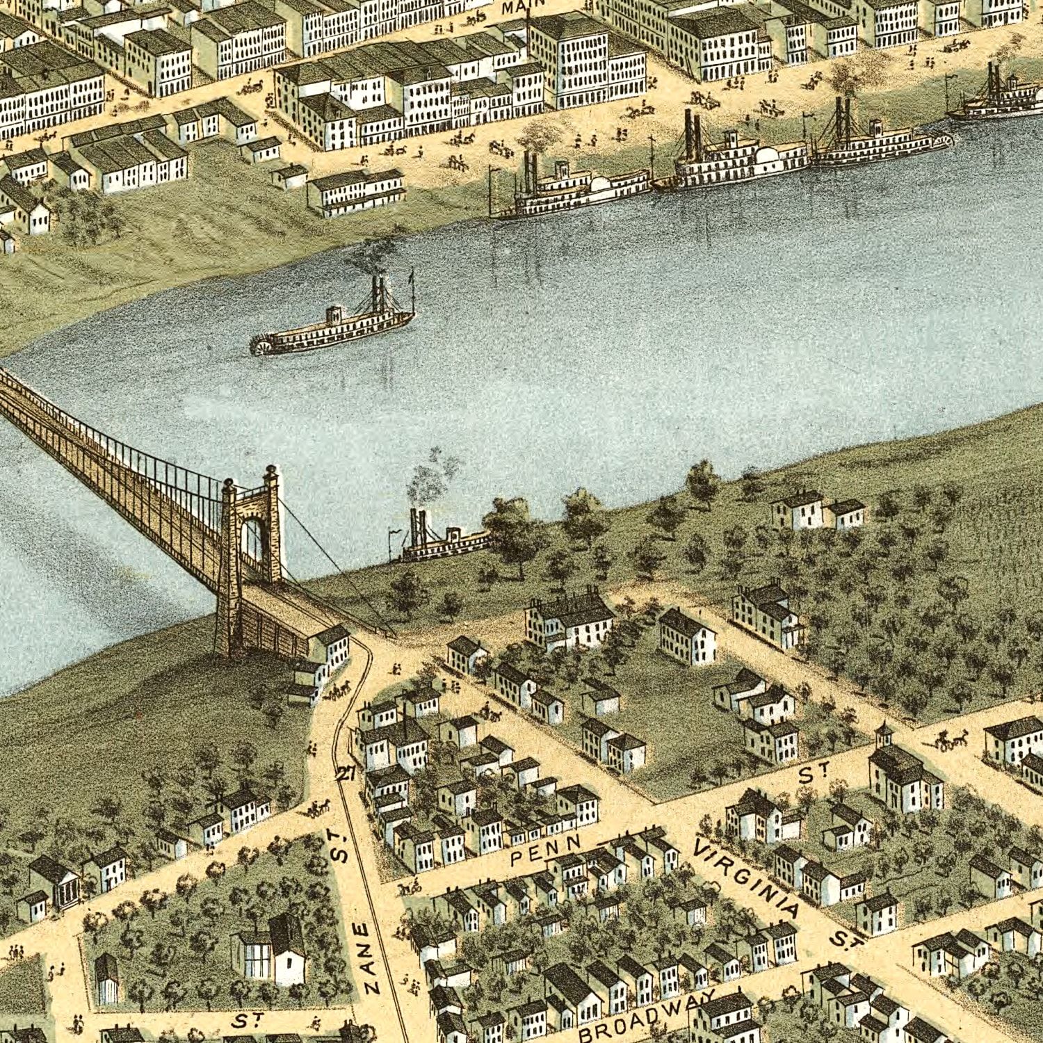 Vintage Map of Wheeling, West Virginia 1870