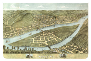 Vintage Map of Wheeling, West Virginia 1870