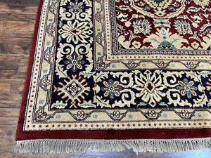 Indian Agra Rug 12x15, Maroon, Hand Knotted Vintage Palace Sized Oriental Carpet