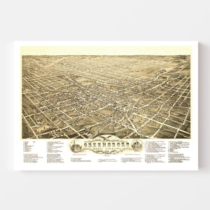 Vintage Map of Greensboro, North Carolina 1891