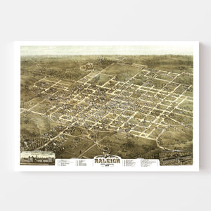 Vintage Map of Raleigh, North Carolina 1872