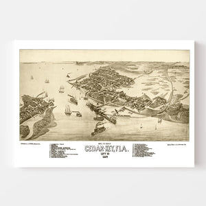 Vintage Map of Cedar Key, Florida 1884