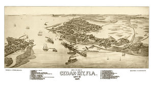 Vintage Map of Cedar Key, Florida 1884