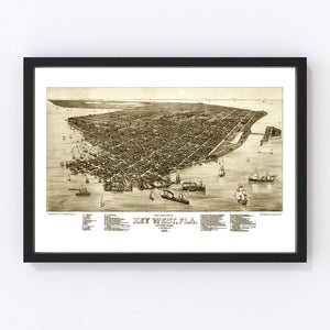 Vintage Map of Key West, Florida 1884