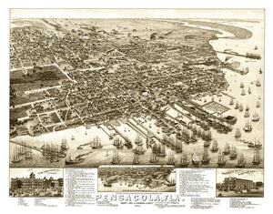 Vintage Map of Pensacola, Florida 1885