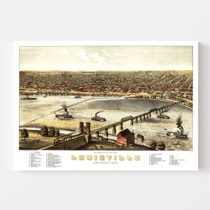Vintage Map of Louisville, Kentucky 1876