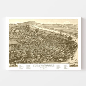 Vintage Map of Chattanooga, Tennessee 1886