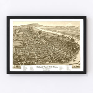 Vintage Map of Chattanooga, Tennessee 1886