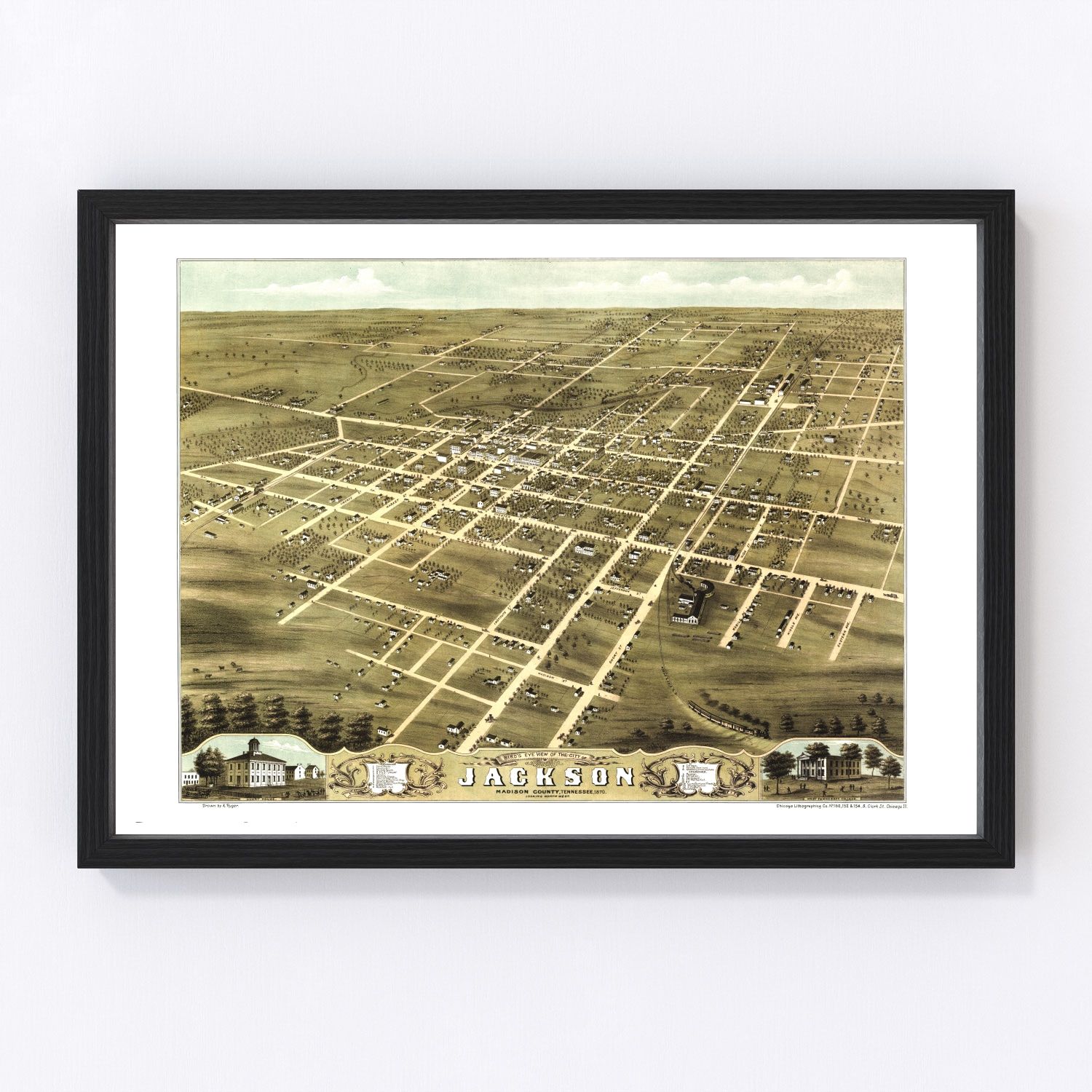 Vintage Map of Jackson, Tennessee 1870