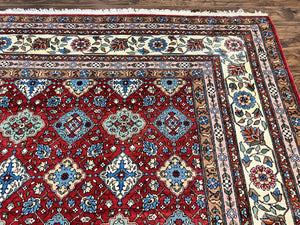 Large Turkish Rug 11x16, Allover Pattern, Red Multicolor, Hand Knotted Handmade Wool Vintage Oriental Carpet, Palace Sized, Extra Large