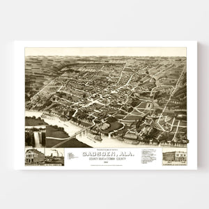 Vintage Map of Gadsden, Alabama 1887