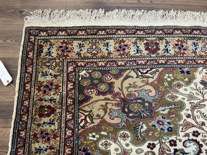 Turkish Sivas Rug 7x9, Vintage Wool Hand-Knotted Carpet, Ivory Cream Purple Tan, Floral Medallion Rug, Fine Oriental Carpet, Medium Size Rug