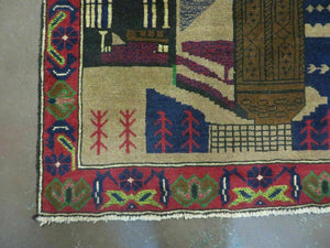 3' X 4' New Vintage Handmade Afghan Balouch Tribal Wool Pictorial Rug # 281