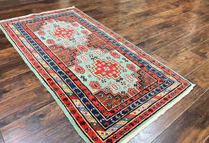 Colorful Turkish Rug 3x6, Geometric Heriz Oriental Carpet, Wool Hand Knotted Vintage Carpet, Oriental Rug 3 x 6