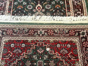 Green Indo Persian Bidjar Runner Rug 3x10, Green and Red