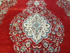 9' X 12' Vintage Handmade India Medallion Wool Rug Vegetable Dyes Nice Red