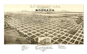 Vintage Map of Guthrie, Oklahoma 1890