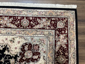 Pak Persian Rug 8.8 x 10.6, Floral Medallion, Wool and Silk Hand Knotted Fine Oriental Carpet, Elegant Rug, Black Gray Burgundy, Room Sized