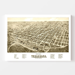 Vintage Map of Texarkana, Texas 1888