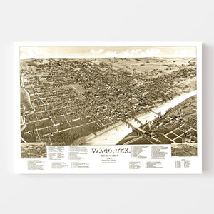 Vintage Map of Waco, Texas 1886