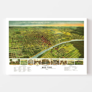 Vintage Map of Waco, Texas 1892
