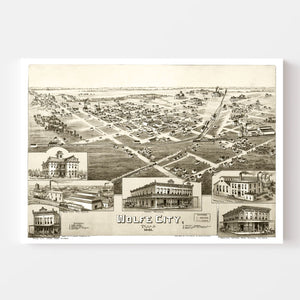Vintage Map of Wolfe City, Texas 1891