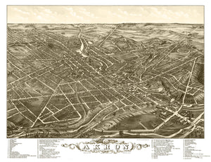 Vintage Map of Akron, Ohio 1882