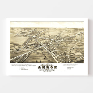 Vintage Map of Akron, Ohio 1882