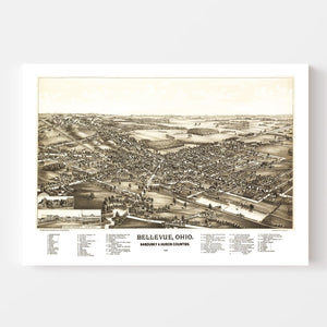 Vintage Map of Bellevue, Ohio 1880