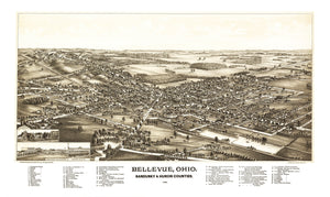 Vintage Map of Bellevue, Ohio 1880