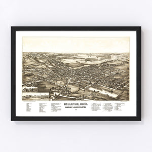 Vintage Map of Bellevue, Ohio 1880