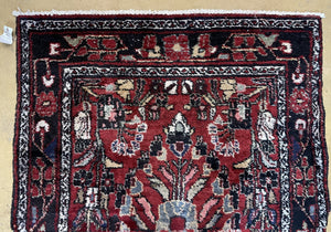 Antique Persian Hamadan Runner Rug 3.4 x 9, Red, Handmade Wool Runner