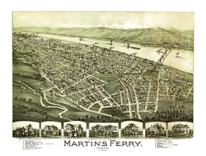 Vintage Map of Martin's Ferry, Ohio 1899