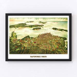 Vintage Map of Sandusky, Ohio 1898