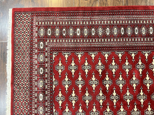 Pakistani Turkoman Bokhara Rug 6x9, Fine Wool Vintage Hand Knotted Handmade Yamud Oriental Carpet 6 x 9, Red Turkoman Rug, Tribal Rug
