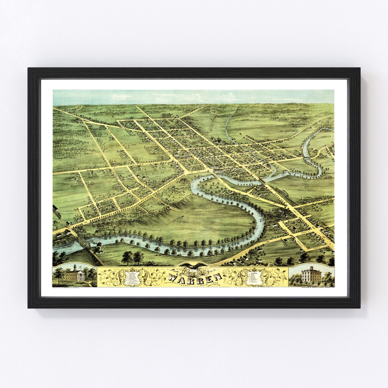 Vintage Map of Warren, Ohio 1870